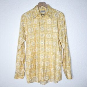 Lucky Brand Single Needle Tailored Men’s Yellow Floral Button Down Shirt Medium